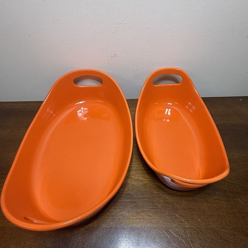 2 Piece Rachael Ray Oval 1.25 Qt & 2.25 Qt Orange Casserole / Baking Dishes - Picture 5 of 12